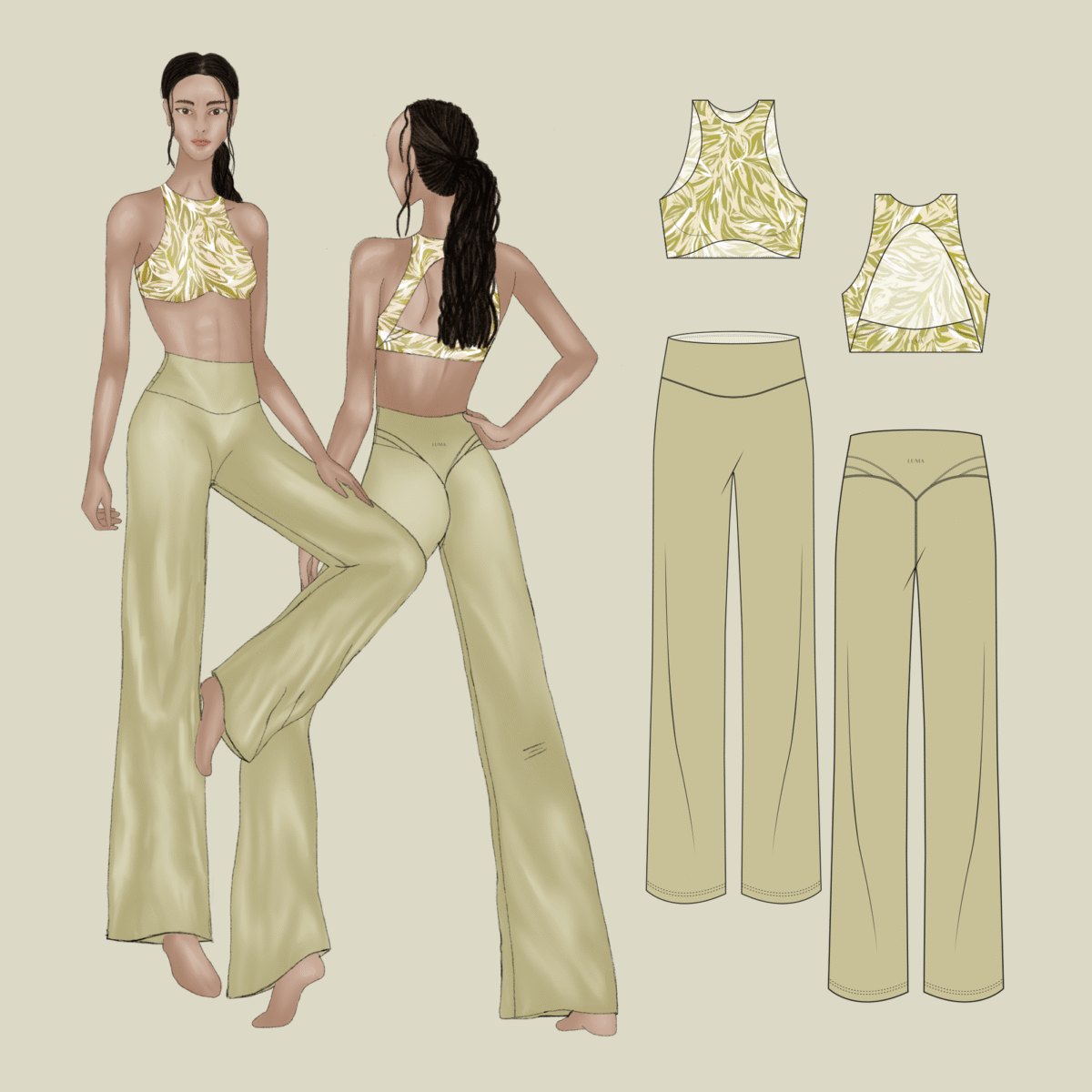 Brassière High Neck et Pantalon Straight Leg